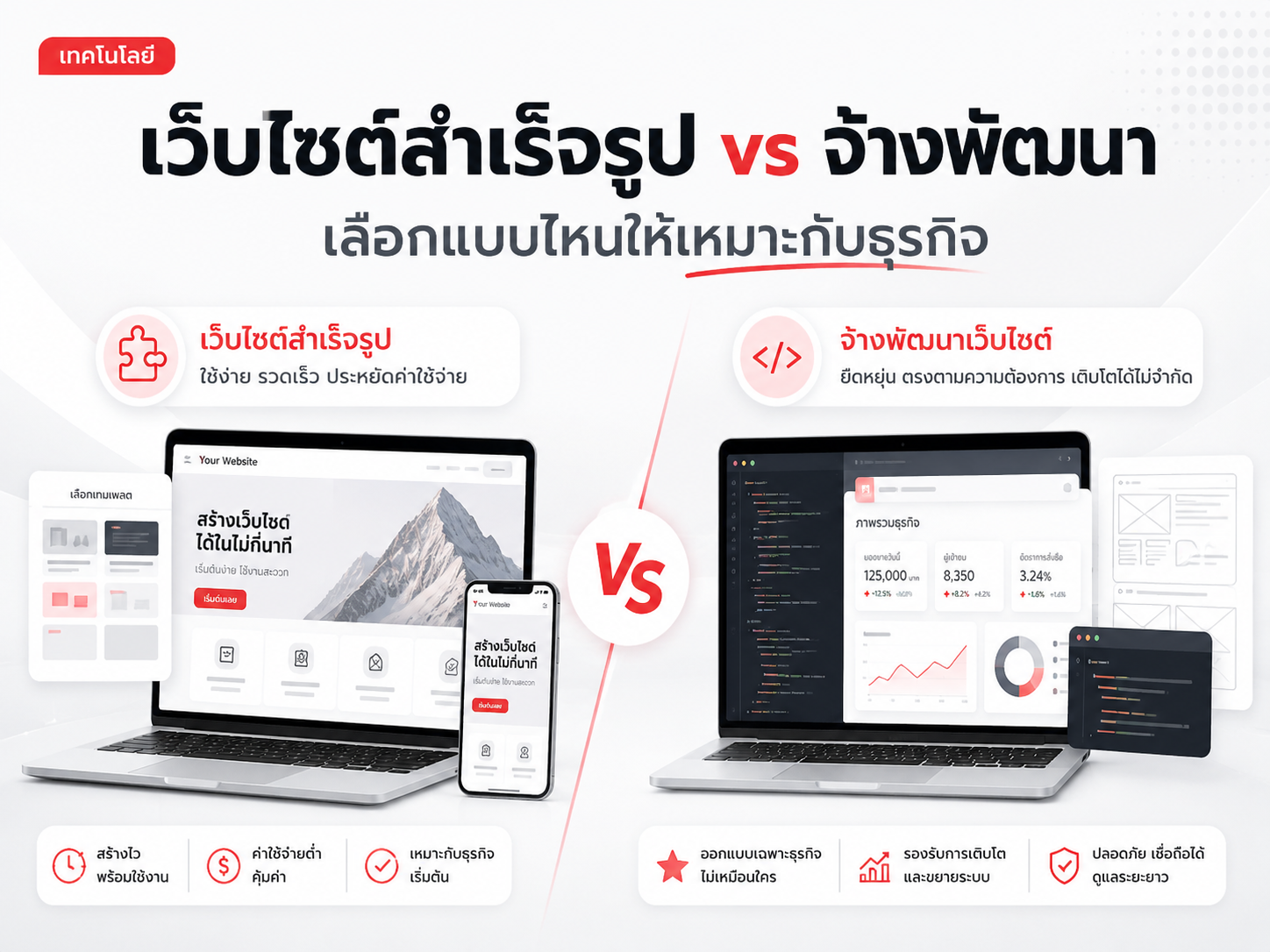 เว็บไซต์สำเร็จรูป vs จ้างพัฒนา เลือกแบบไหนให้เหมาะกับธุรกิจ